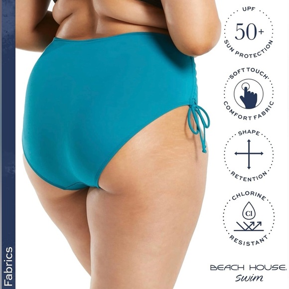 BEACH HOUSE Plus Size Hayden Side Tie High Waisted Swimsuit Bottom in Lagoon - Picture 3 of 6